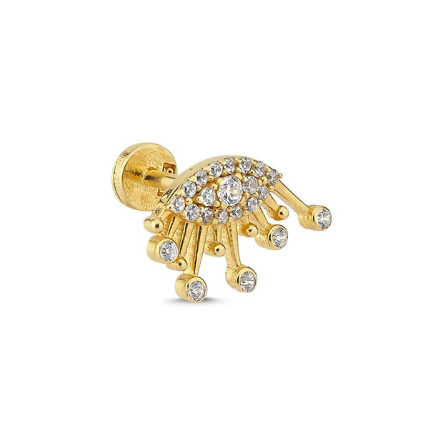 14k Gold Eye Stone Detail Tragus Piercing
