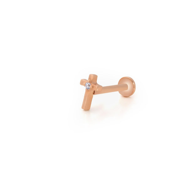 14k Gold Solitaire Cross Model Tragus Piercing