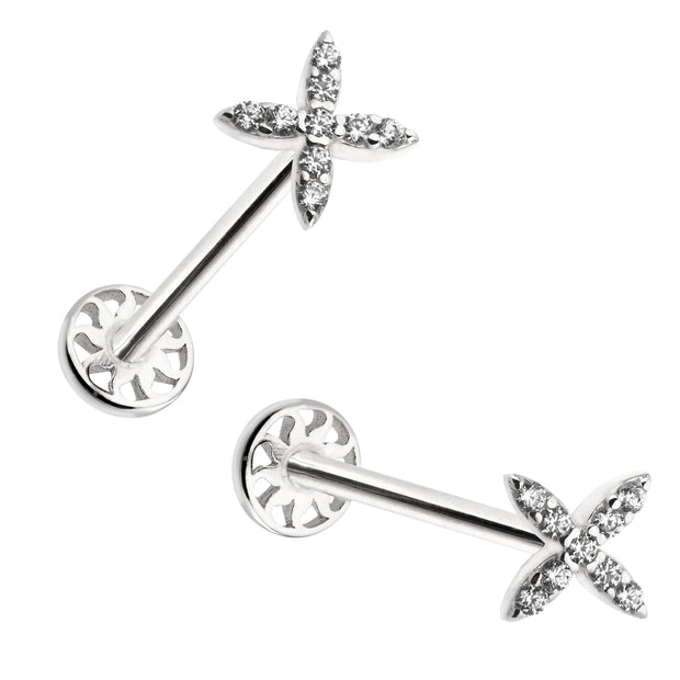 14k Gold Cross Model Stone Tragus Piercing