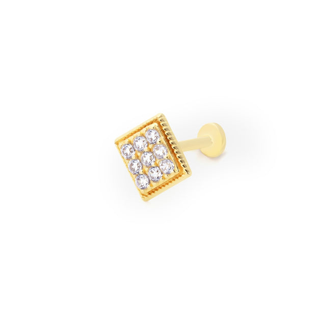 14k Gold Nine-Stone Tragus Piercing with Square Model Processing Detail