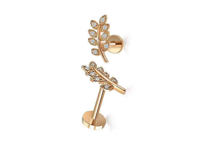 14k Gold Leaf Model Eight Stone Tragus Piercing