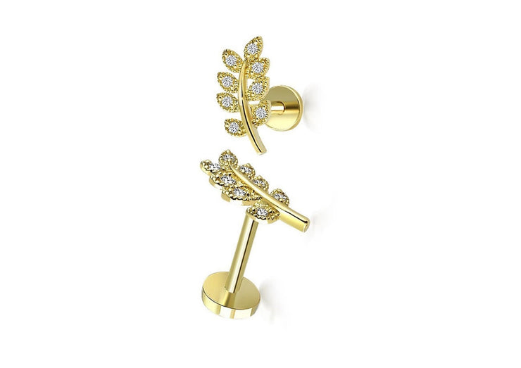 14k Gold Leaf Model Eight Stone Tragus Piercing