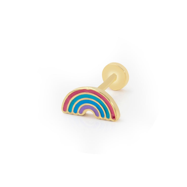 14k Gold Rainbow Model Colorful Enameled Tragus Piercing