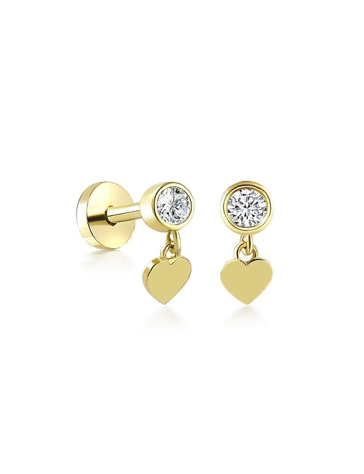 14k Gold Heart Tragus Piercing on Solitaire Tip