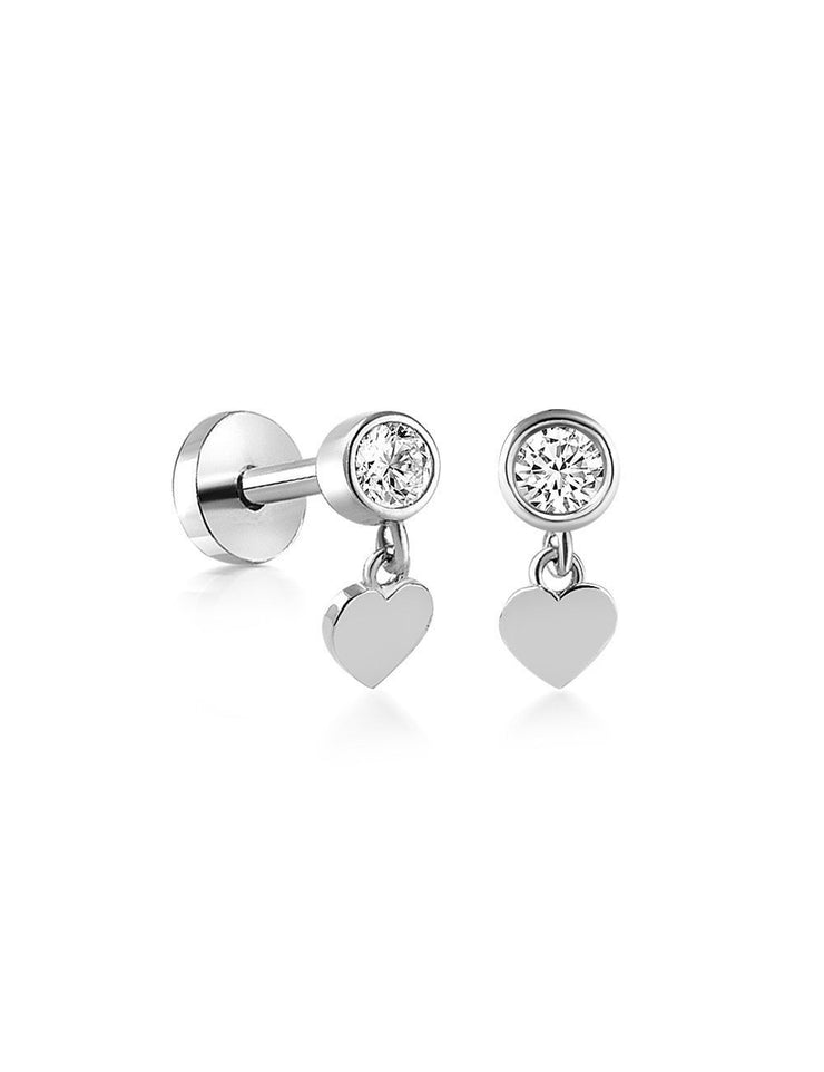 14k Gold Heart Tragus Piercing on Solitaire Tip