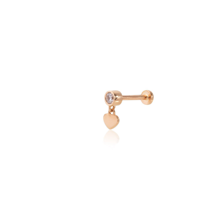 14k Gold Heart Tragus Piercing on Solitaire Tip