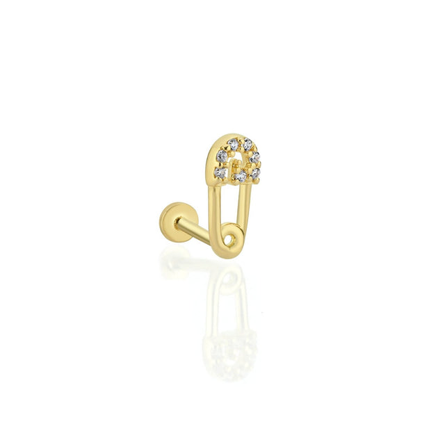 14k Gold Safety Needle Model Stone Tragus Piercing
