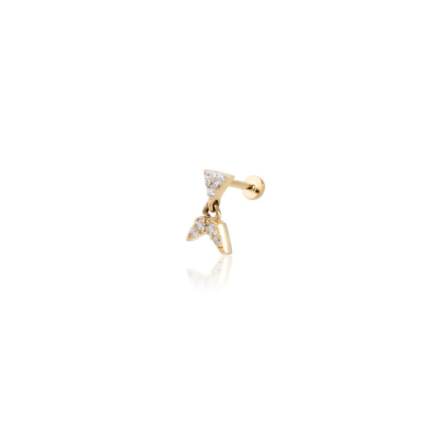 14k Gold Fishtail Tragus Piercing with Stone Triangle Tip