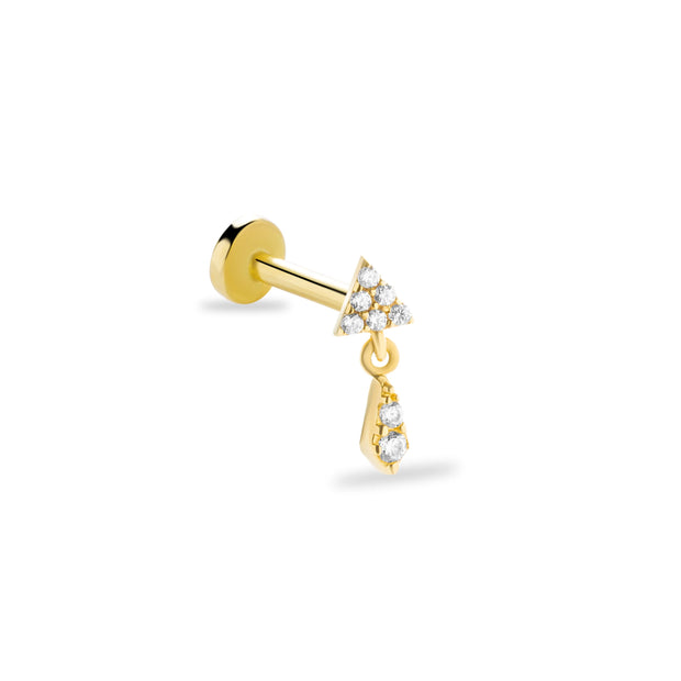 14k Gold Stone Shape Tragus Piercing with Stone Triangle Tip