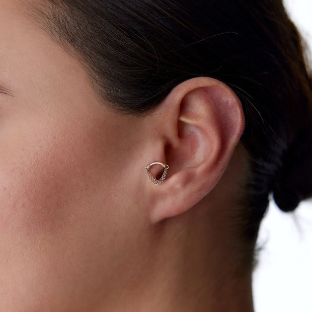 14k Gold Bent Bar Compound Chain Tragus Piercing