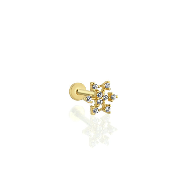 14k Gold Snowflake Model Stone Tragus Piercing