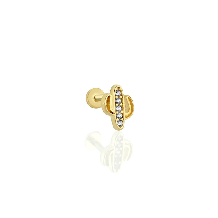 14k Gold Palm Tree Model Tragus Piercing with Stone in the Middle