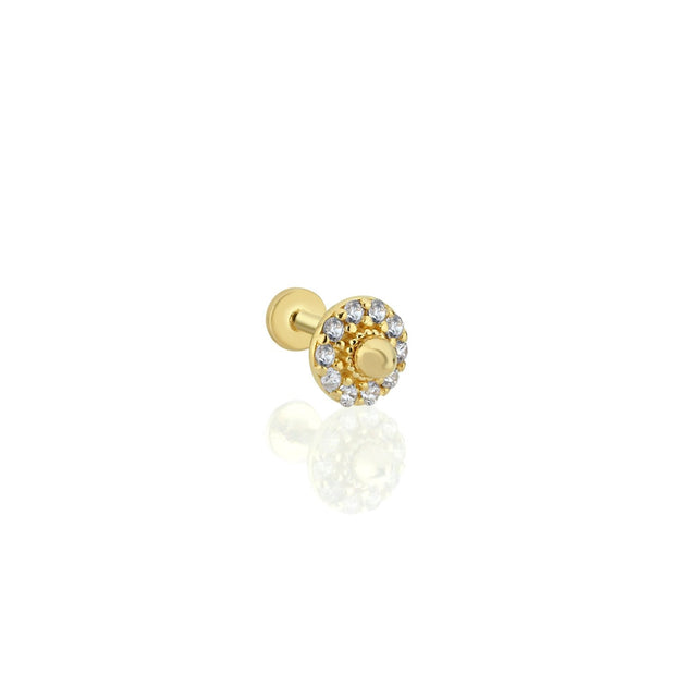 14k Solid Gold Stone Row Round Tragus Piercing