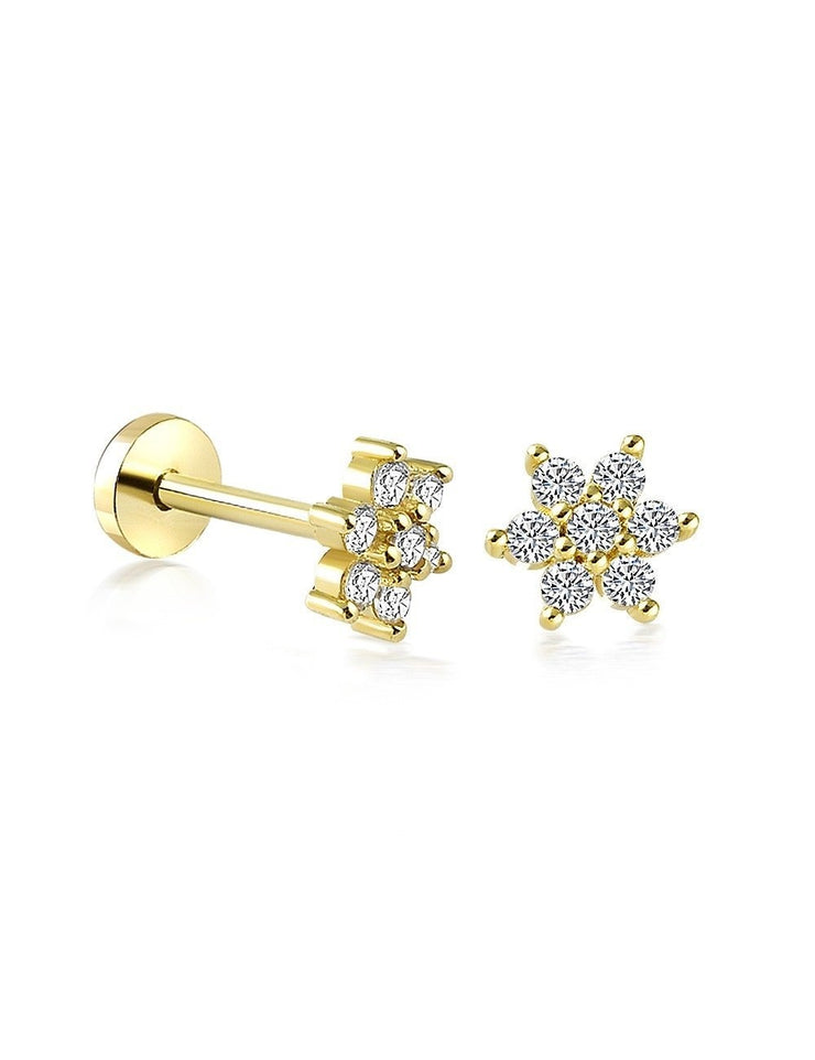 14k Gold Stone Flower Tragus Piercing