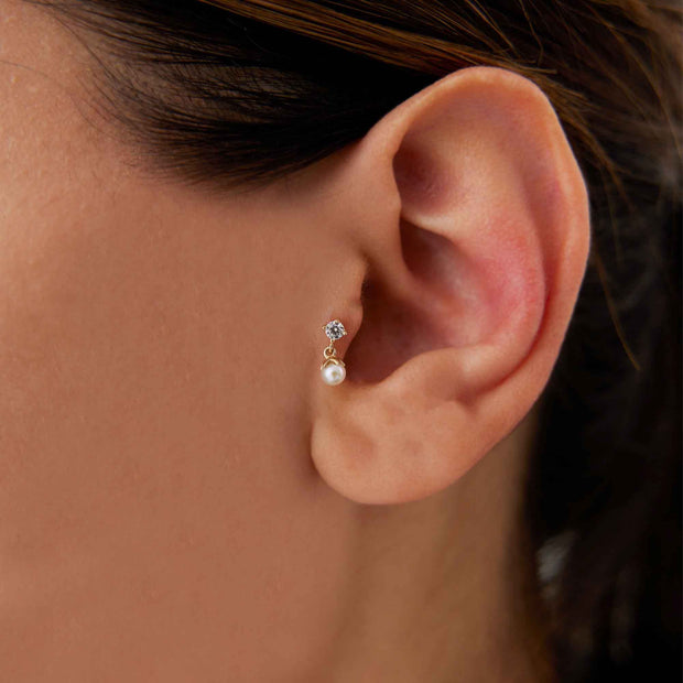 14k Gold Pearl Hanging Stone Tragus