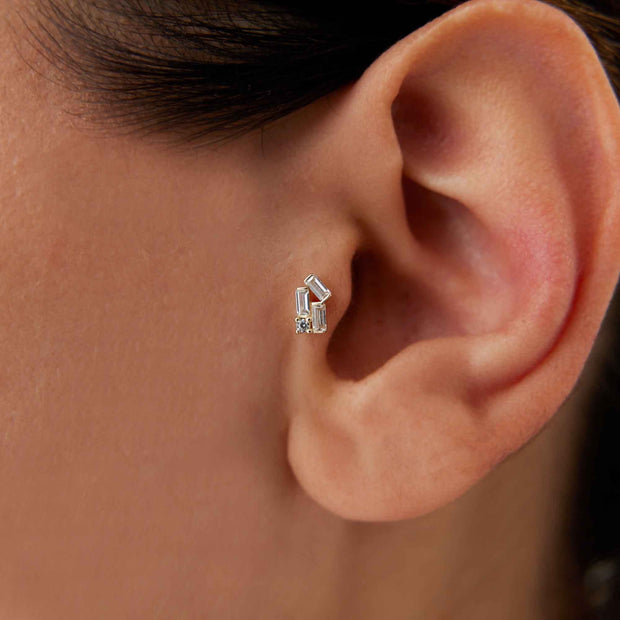14k Gold Triple Baguette Tragus Piercing