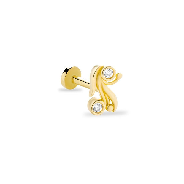 14k Gold Double Stone Curved Tragus