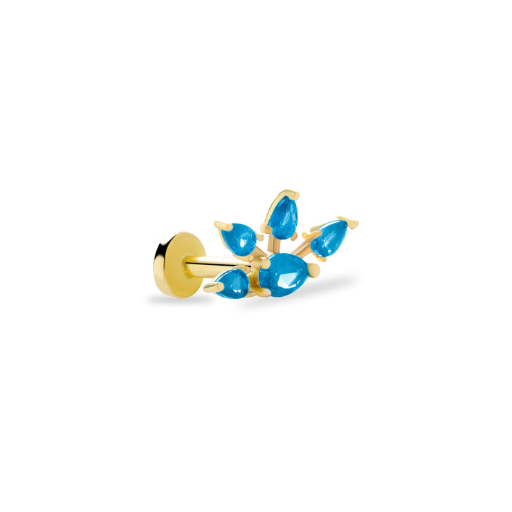 14k Gold Four Arrows Tragus with Aqua Stone