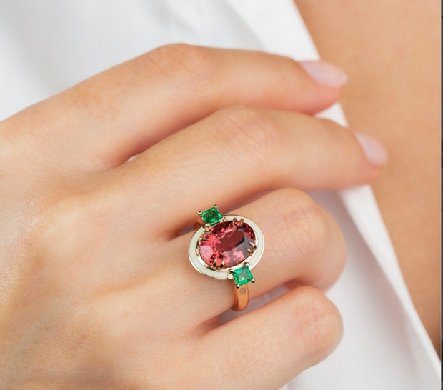 diamond ring, 3.30ct Tourmaline And Emerald Ring