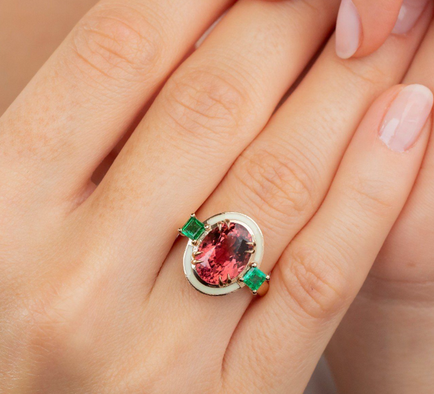diamond ring, 3.30ct Tourmaline And Emerald Ring