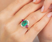 diamond ring, 3.3ct emerald and ruby ring