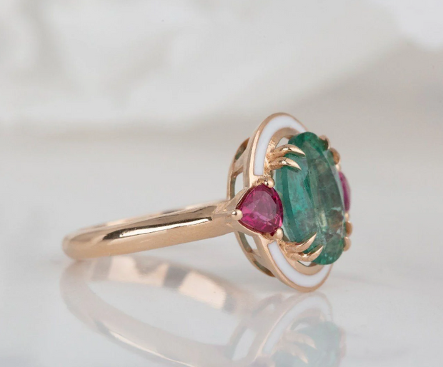diamond ring, 3.3ct emerald and ruby ring