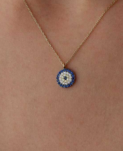 Evil Eye Necklace with Pave CZ - 14k Solid Gold
