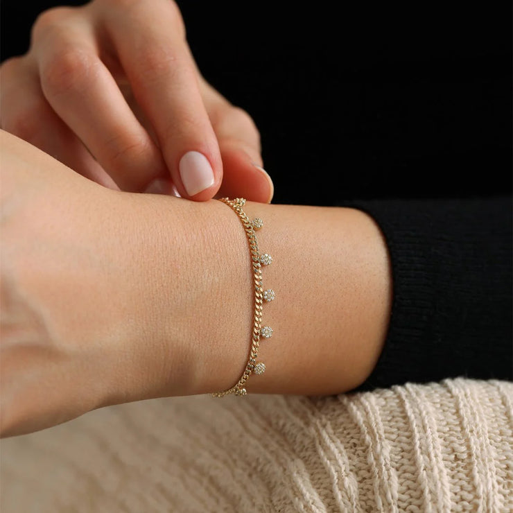 14k Gold Sequined Gourmet Pendant Bracelet, 14k Solid Gold Bracelet, Gold Bracelet for women, Solid Gold Bracelet, 