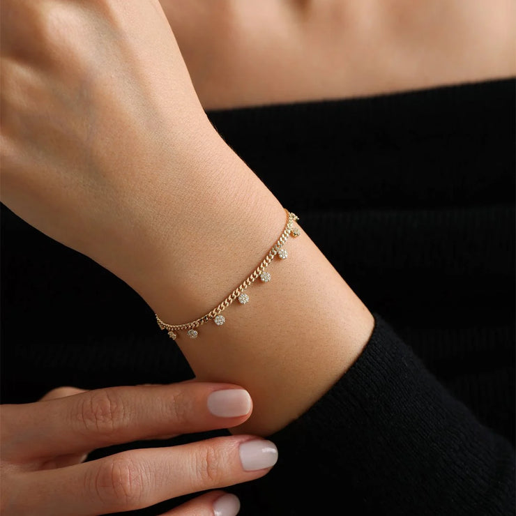 14k Gold Sequined Gourmet Pendant Bracelet, 14k Solid Gold Bracelet, Gold Bracelet for women, Solid Gold Bracelet, 