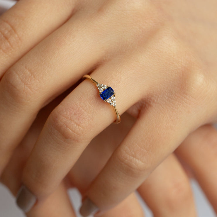 14k Gold Baguette Stone Blue Topaz Ring