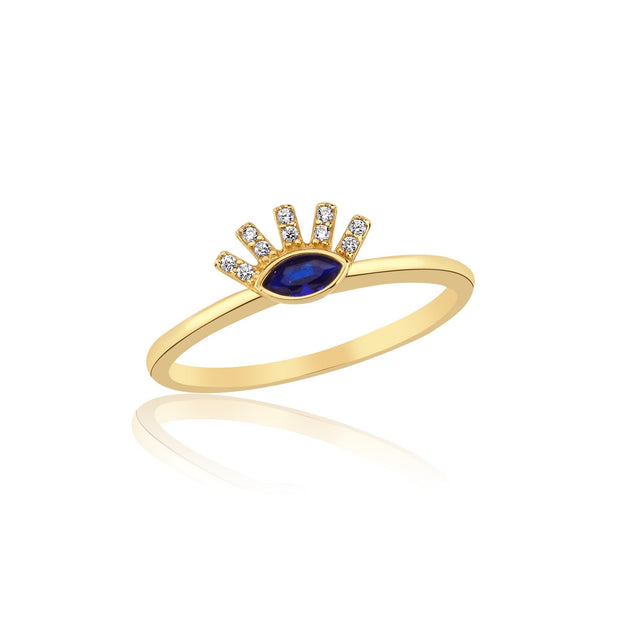 14k Gold Blue Topaz Eyelash Ring