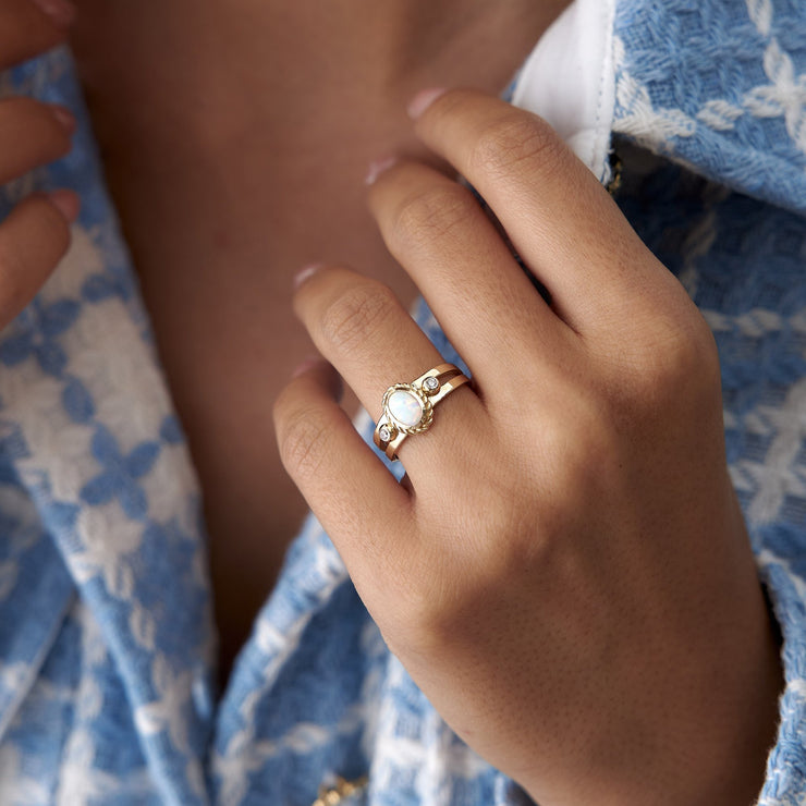 14k Gold Opal Shield Ring
