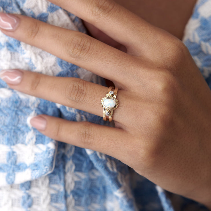 14k Gold Opal Shield Ring