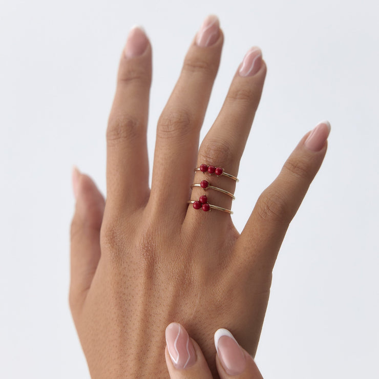 14k Gold Coral Triple Bud Ring