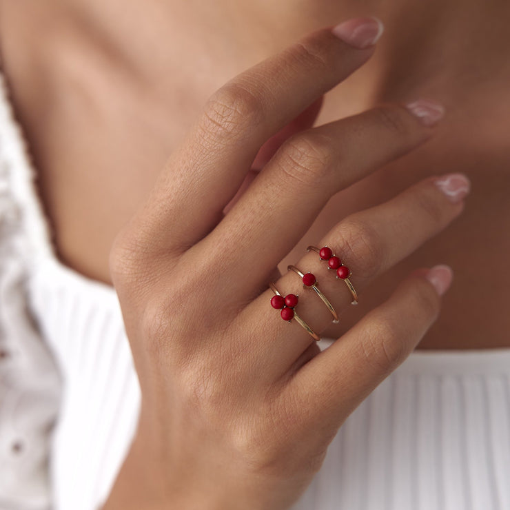 14k Gold Coral Triple Bud Ring