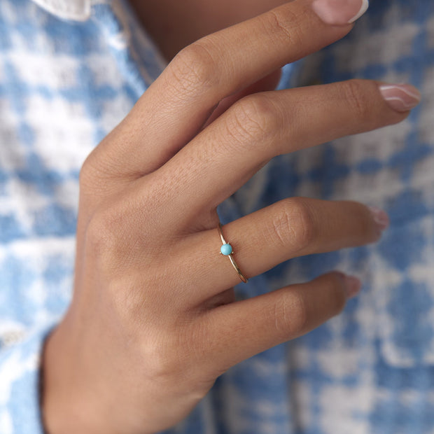 14k Gold Aquamarine Blue Single Bud Ring