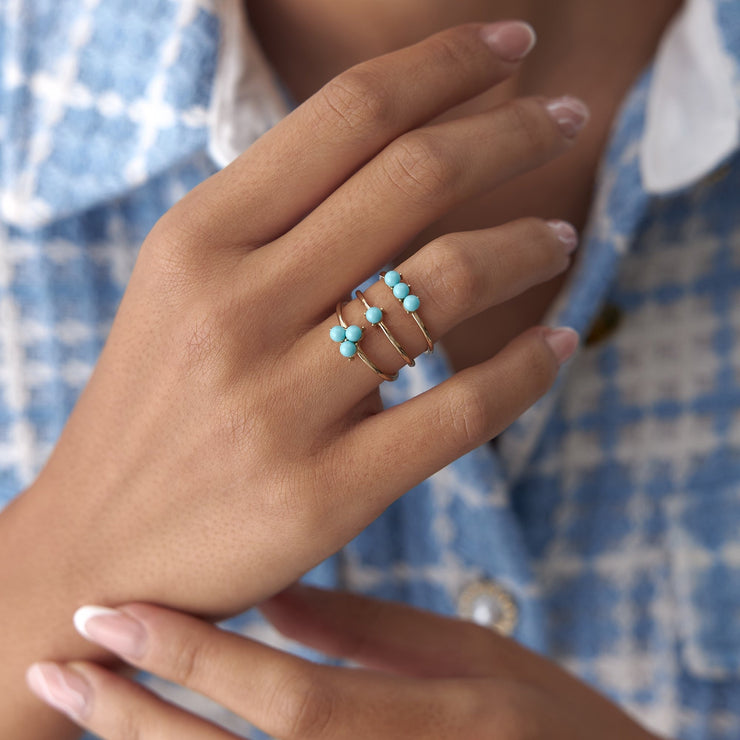 14k Gold Aquamarine Blue Triple Bud Ring