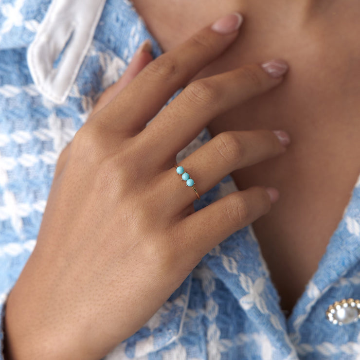 14k Gold Aquamarine Blue Triple Bud Ring