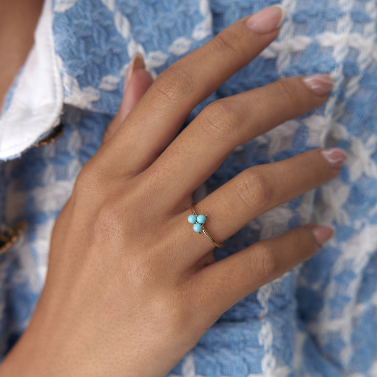 14k Gold Aquamarine Blue Trapeze Bud Ring