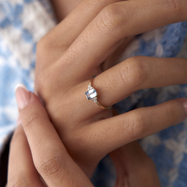 14k Gold Aquamarine Blue Baguette Ring