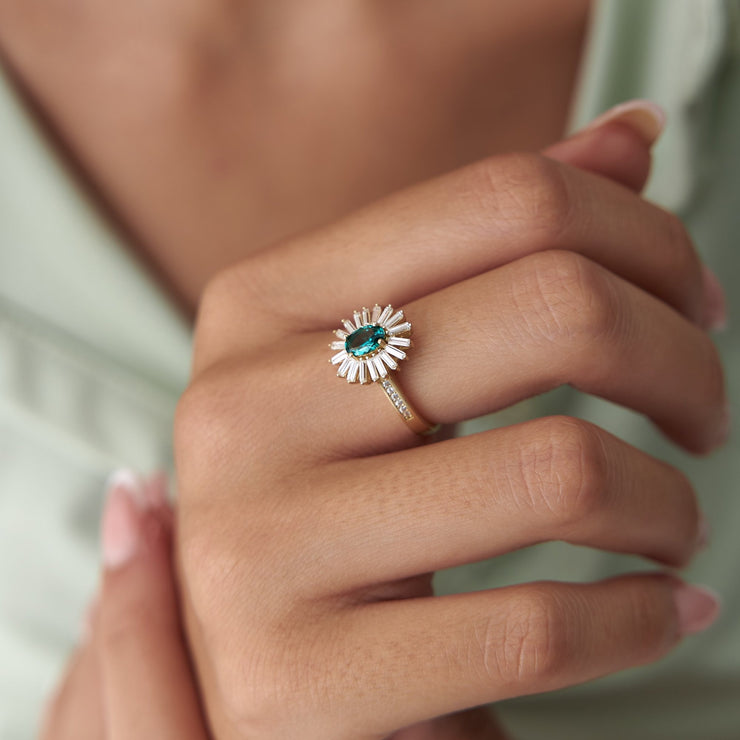14k Gold Lab Light Green Ring