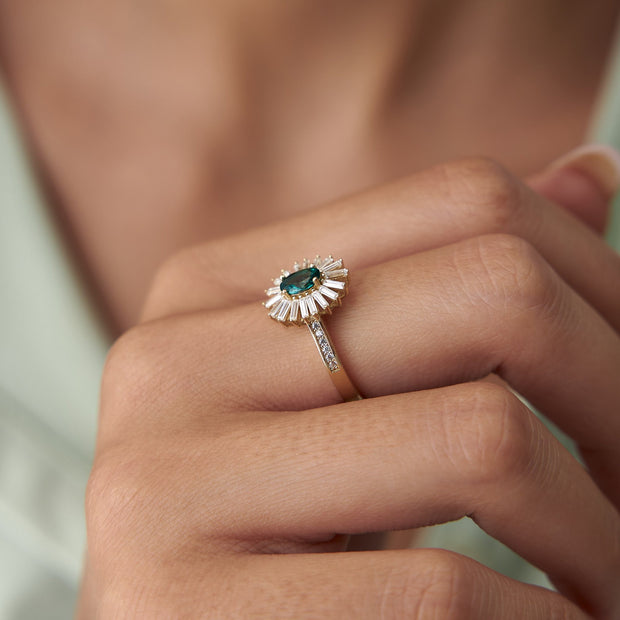 14k Gold Lab Light Green Ring
