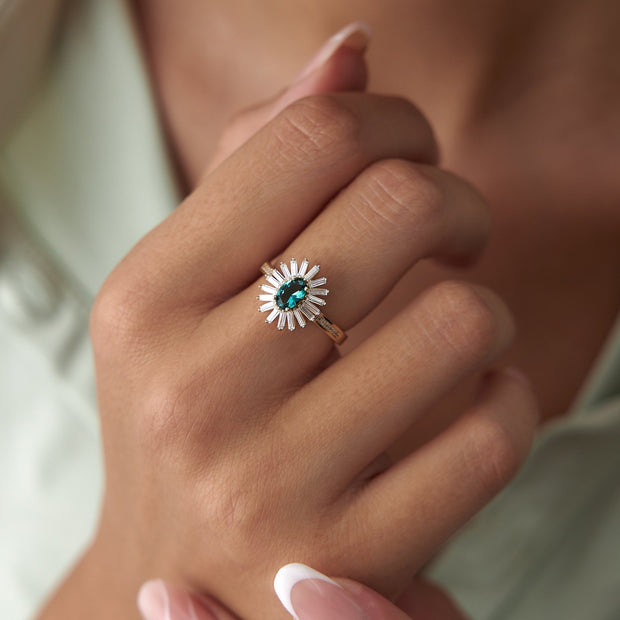 14k Gold Lab Light Green Ring