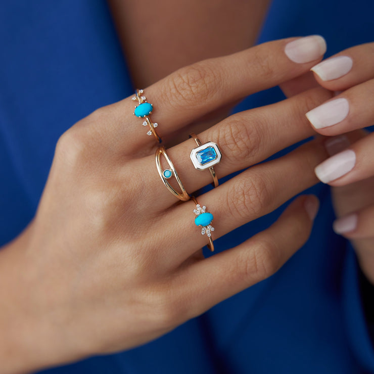 14k Gold Turquoise Stone Lotus Ring