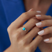 14k Gold Turquoise Stone Lotus Ring