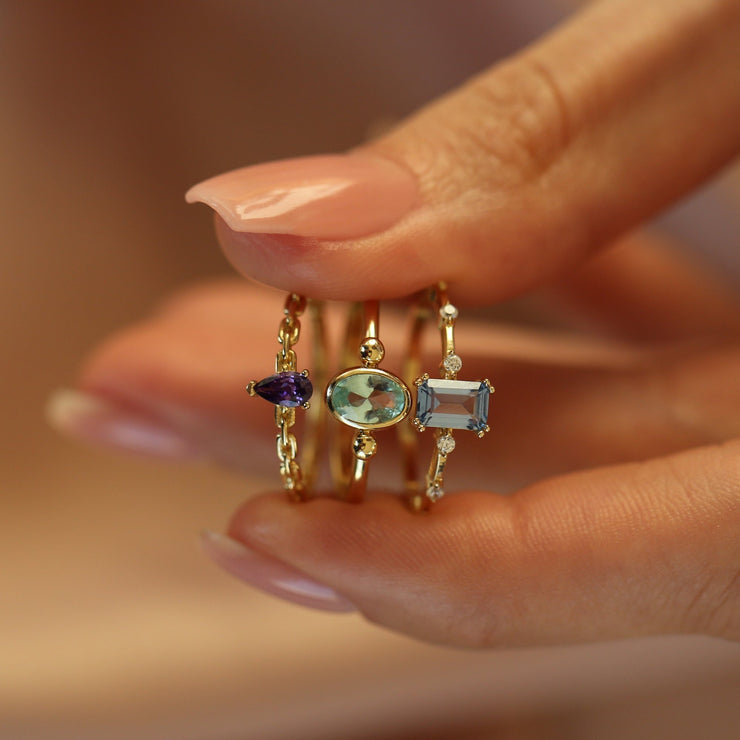 14k Gold Oval Aquamarine Blue Ring