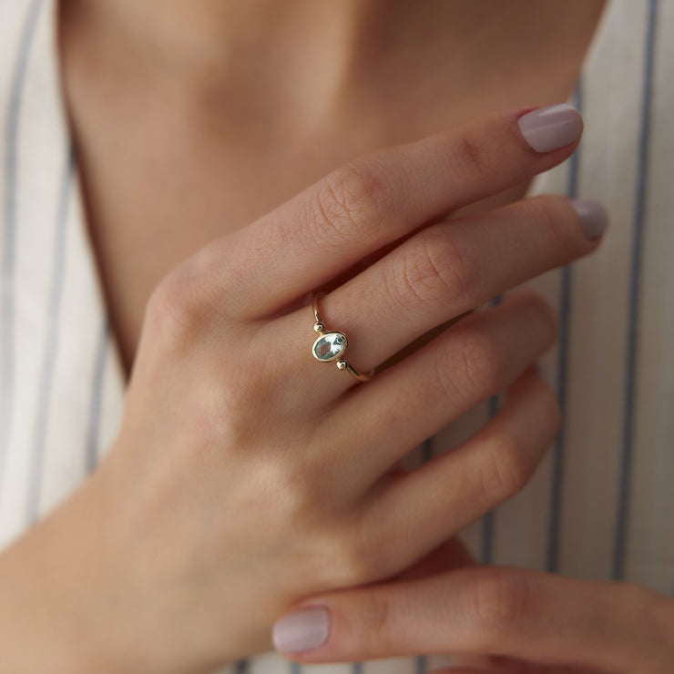 14k Gold Oval Aquamarine Blue Ring