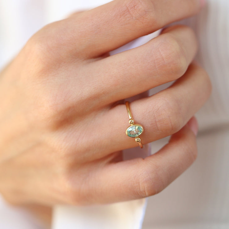 14k Gold Oval Aquamarine Blue Ring