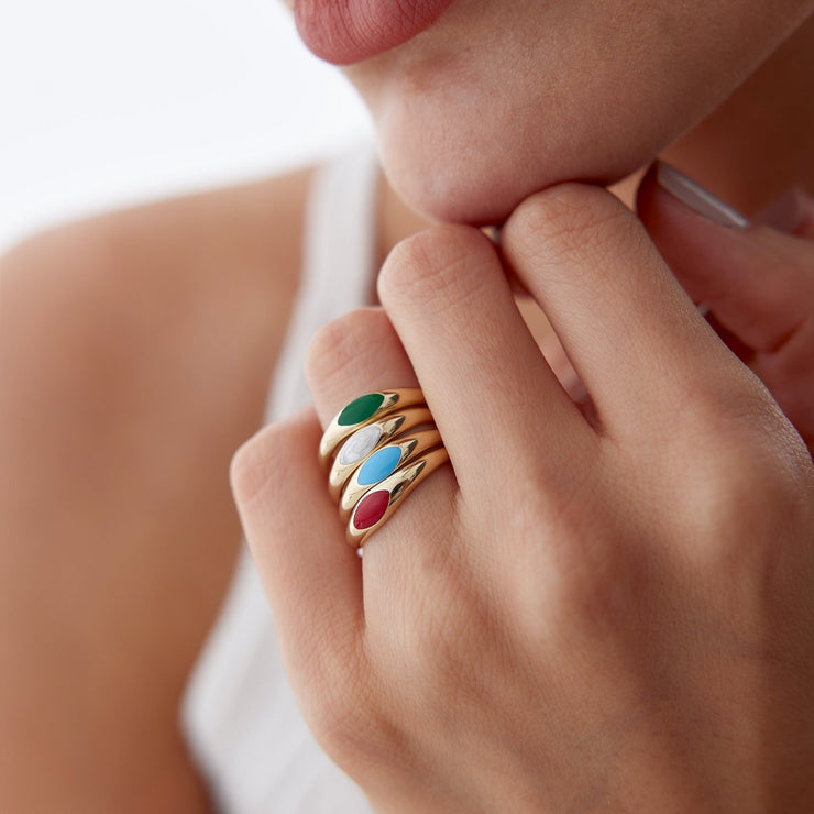 14k Gold Crystal Enamel Ring