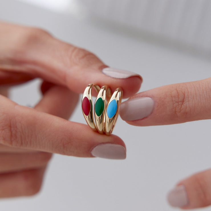 14k Gold Crystal Enamel Ring